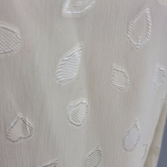 VINTAGE 70s blouse cream ivory leaf print embossed long sleeve S - Picture 4 of 9